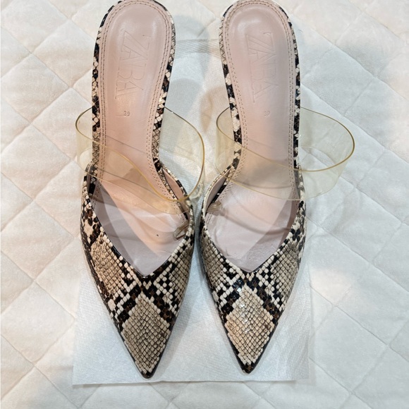 Zara Shoes - Zara Snake-Print Pointed Mules with Clear Strap